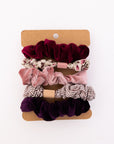 Fall-inspired plum ponytail scrunchies for secure styling.