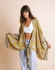 Floral Front Tie Kimono Wrap Mustard