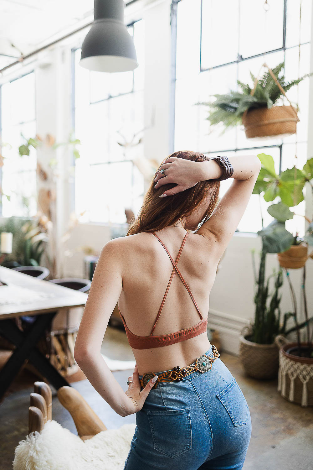 Feminine high neck crochet rust bralette with lace detail.