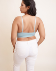 Feminine plus size lace sage brami with waistband loop detail.