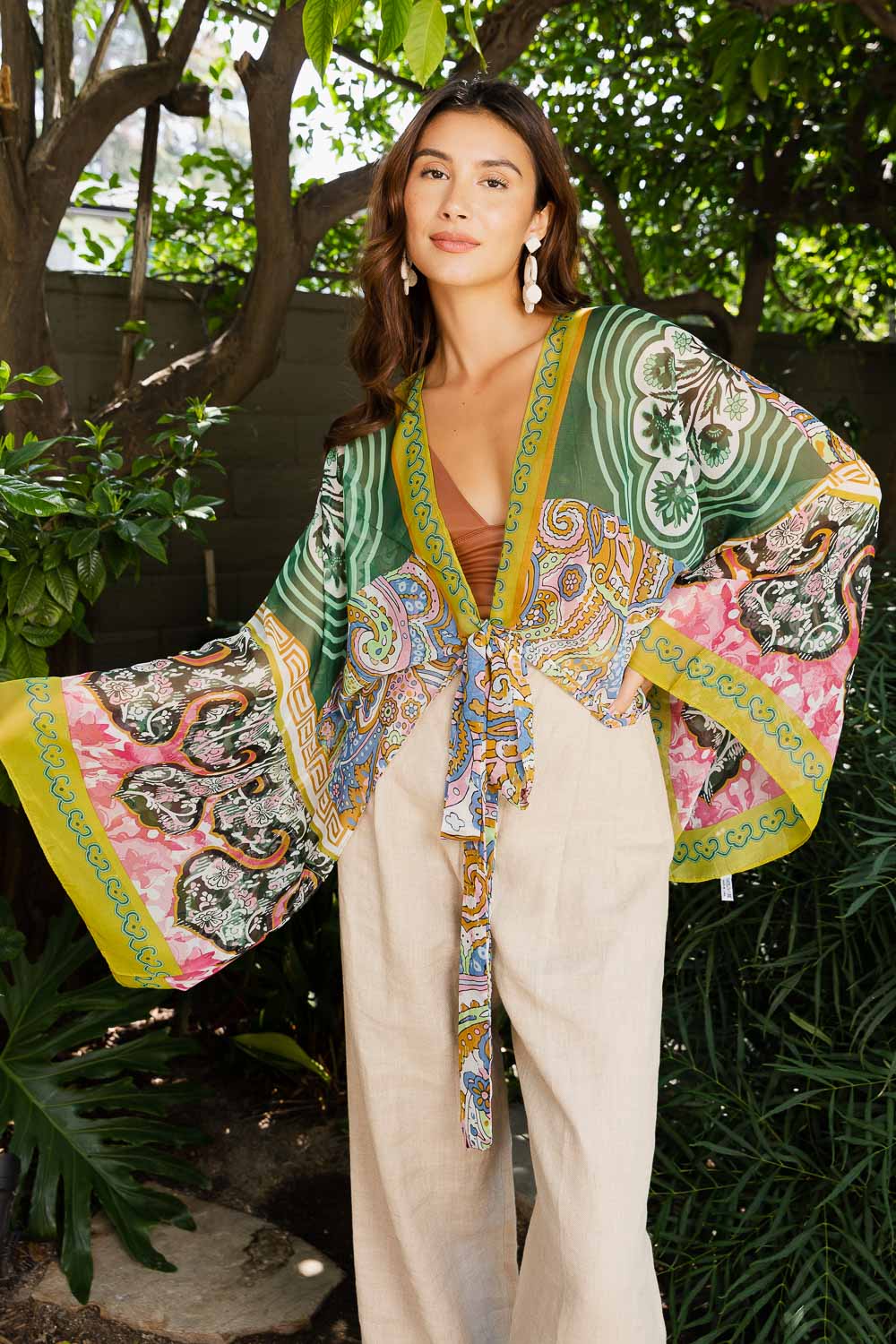 Free Spirit Boho Tie Front Wrap w/ Armholes Kimono