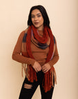 Knit Blend Tassel Trim Scarf Scarves Rust