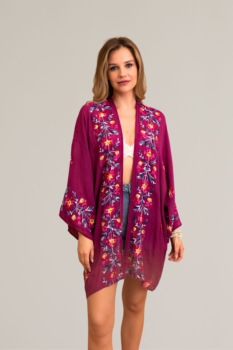 Lightweight and stylish ethereal anemone fuchsia kimono design.