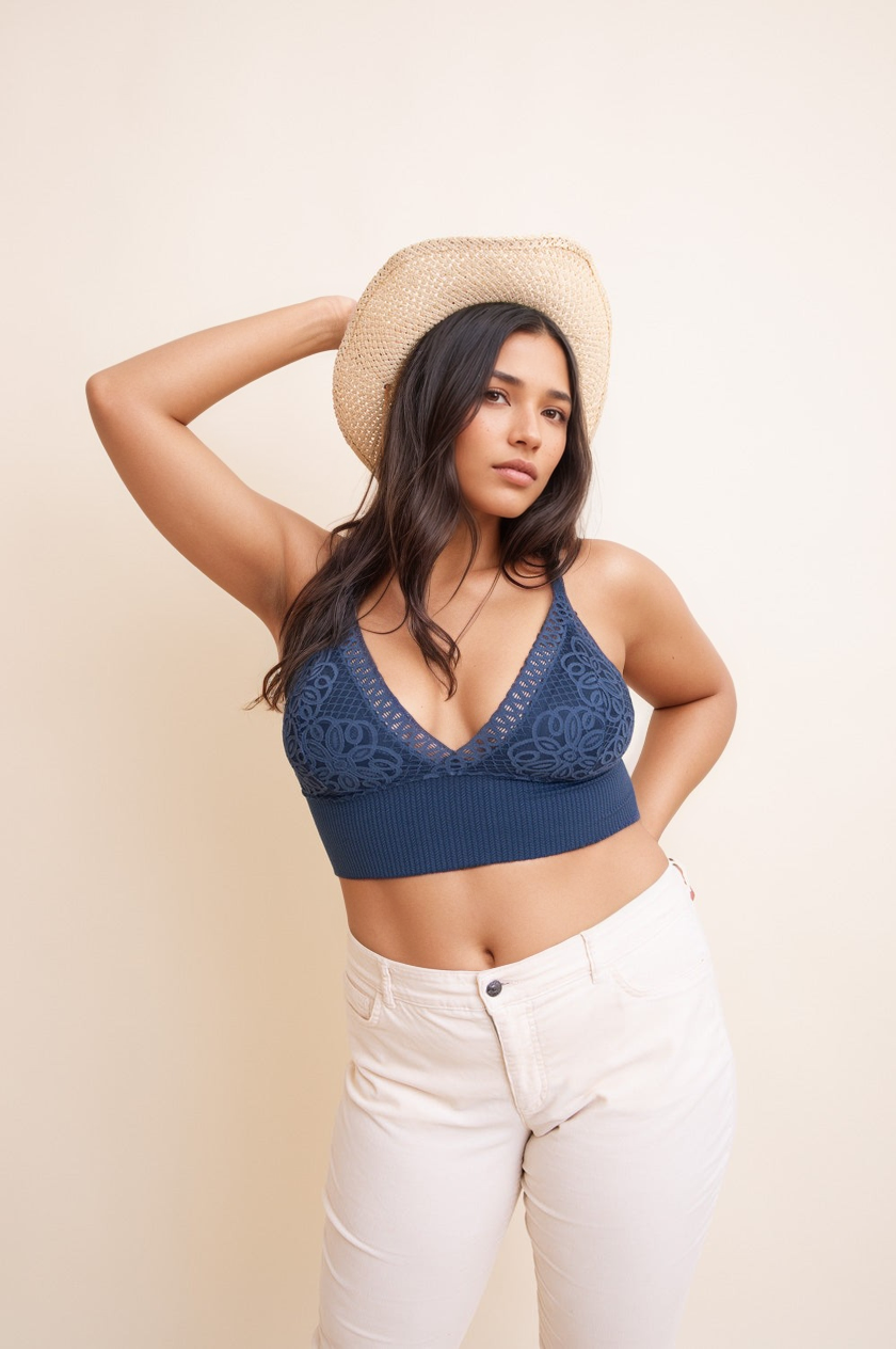 Lightweight lace blue brami plus size for layering and comfort.