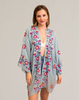 Open-front anemone sage kimono, perfect for layering.