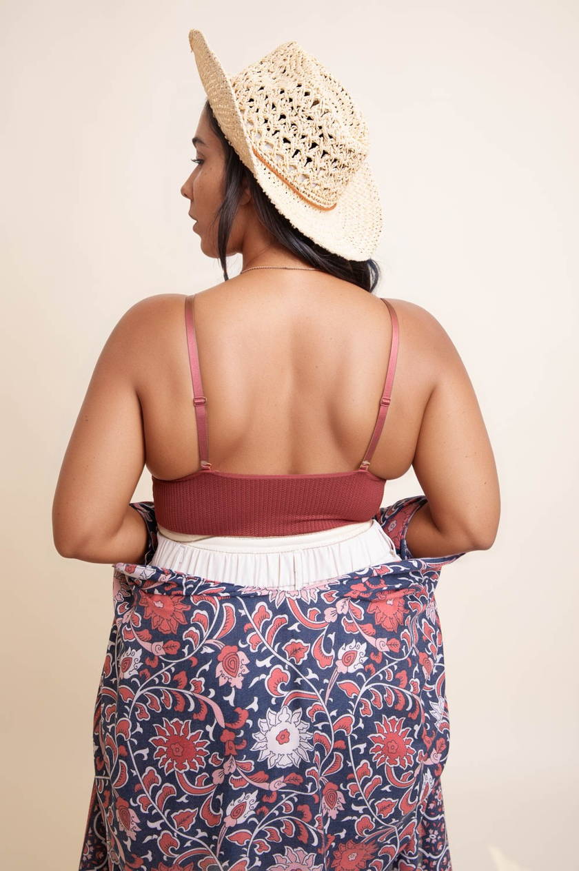 Plus size curvy lace rust brami with loop waistband design.