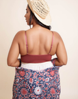 Plus size curvy lace rust brami with loop waistband design.