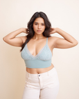 Plus size loop detail lace sage brami with comfortable fit.