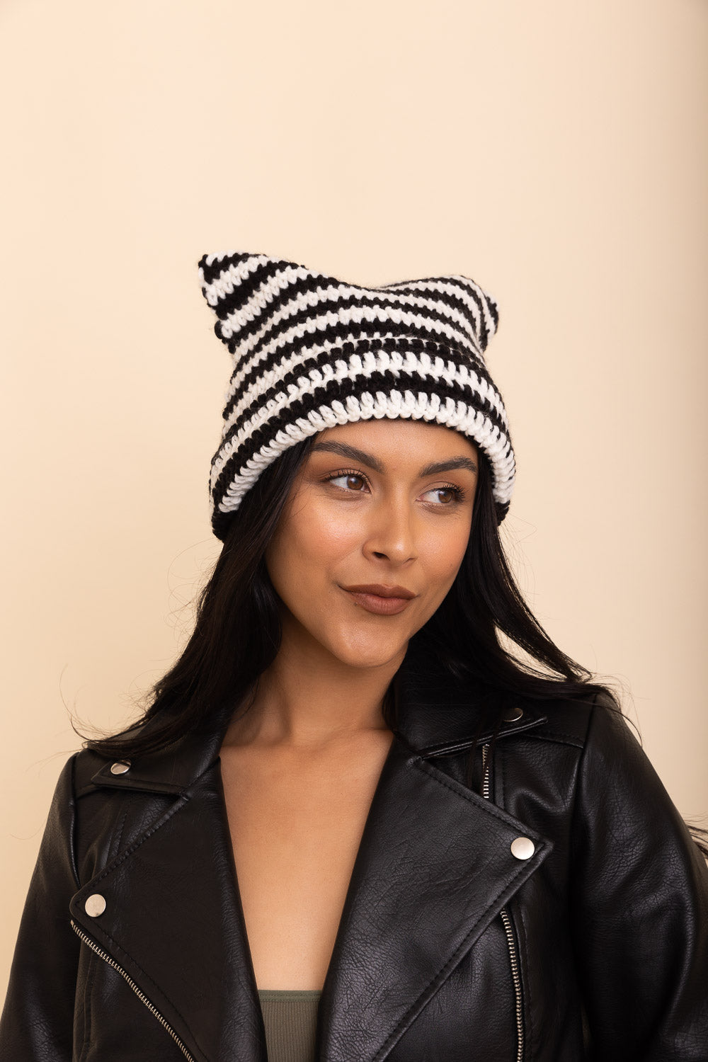 Purrfectly Cozy Cat Ear Crochet Beanie Beanies Black