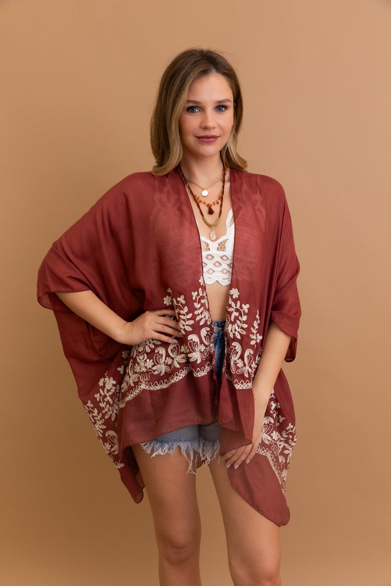 Rosewood versatile Enchanted Bloom kimono for all-day comfort and style.