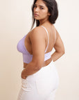 Soft and stretchy plus size lace lilac brami with loop detail.