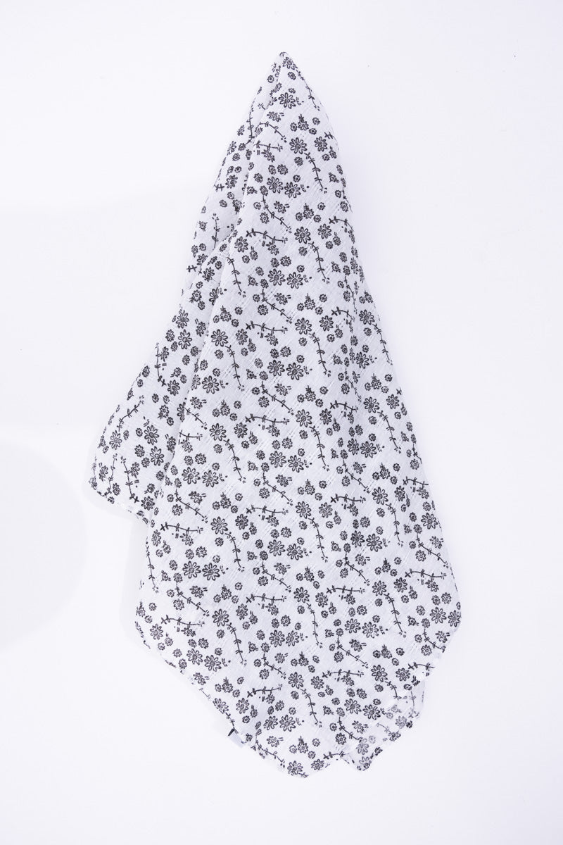 Soft fabric flower neck scarf with small patterns for everyday wear.