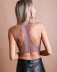 Soft wireless lace rose bralette with seamless racerback fit.