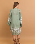 Stylish and timeless floral vine sage embroidered kimono.