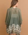 Stylish Enchanted Bloom floral sage kimono for casual and formal looks.