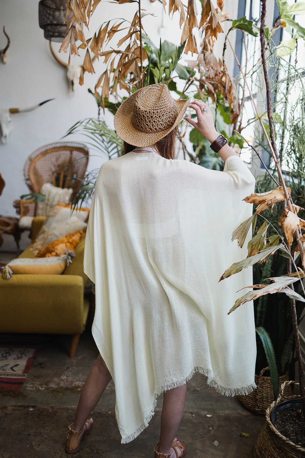 Frayed Trim Kimono Ponchos