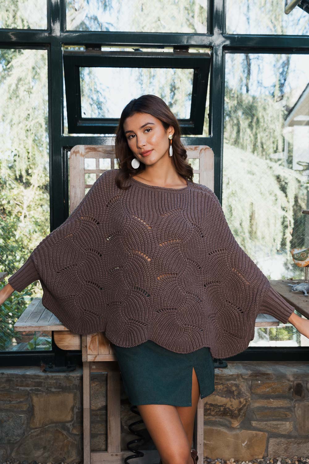 Texture Trend Sleeve-Knit Poncho Ponchos