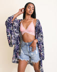 Tropical Vibe Draped Sleeve Kimono One Size / Navy