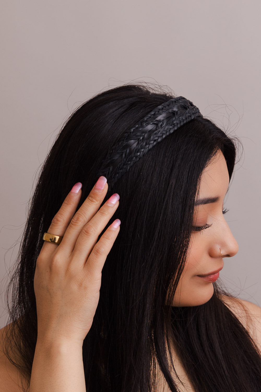 Vegan Leather Patterned Headband Hats & Hair Black