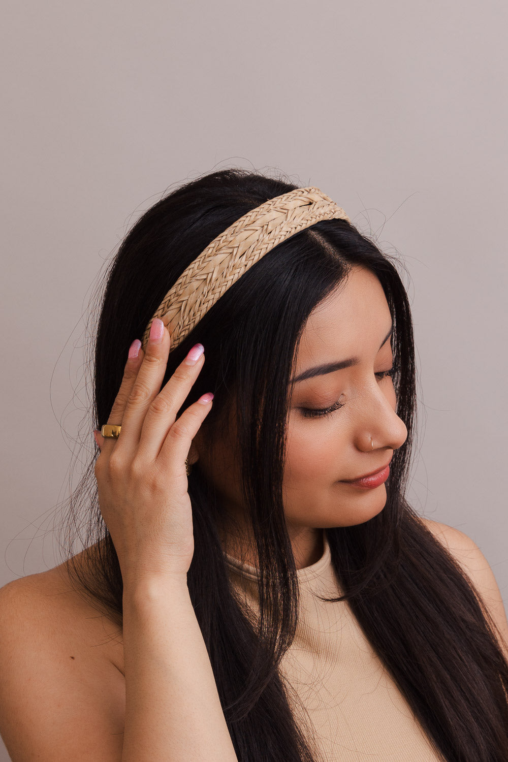 Vegan Leather Patterned Headband Hats & Hair Taupe