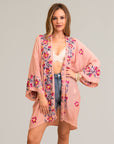 Viscose polyester anemone rose kimono, stylish and breathable.