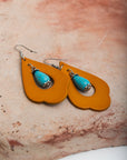 Western Leather Cutout Earrings w/ Turquoise Stone Jewelry