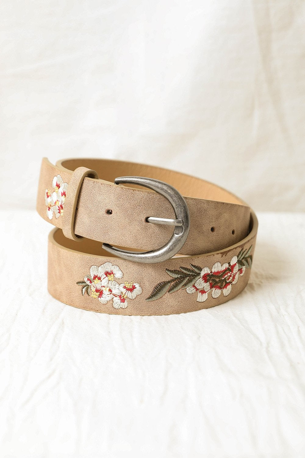 Hibiscus Embroidered Belt Hats &amp; Hair Khaki