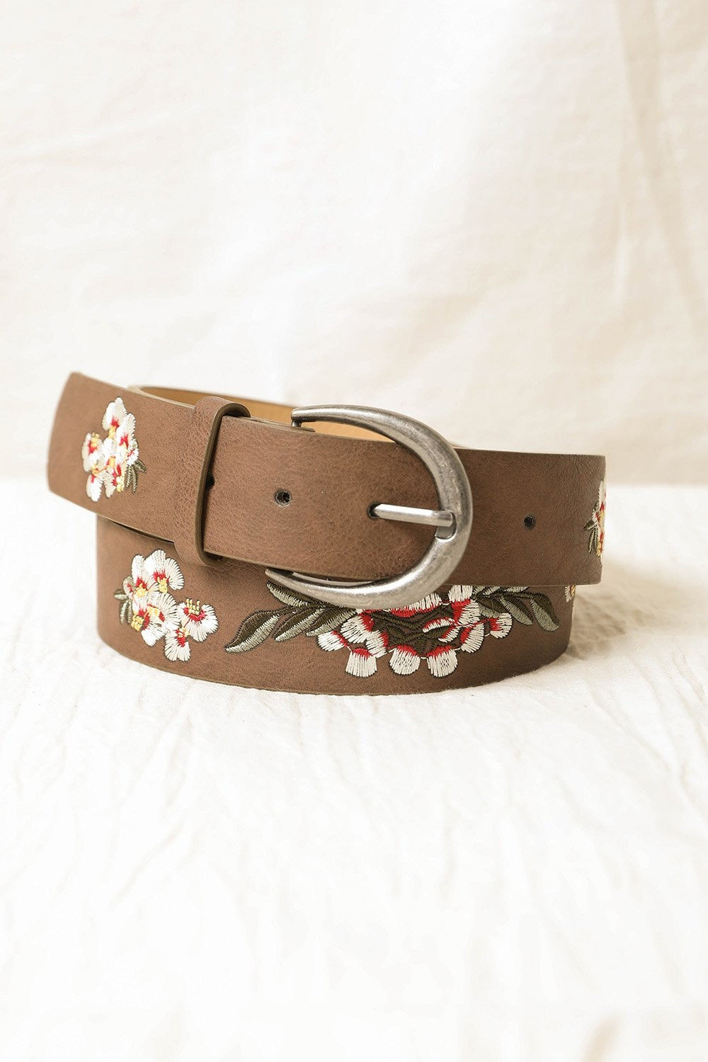 Hibiscus Embroidered Belt Hats &amp; Hair Mocha