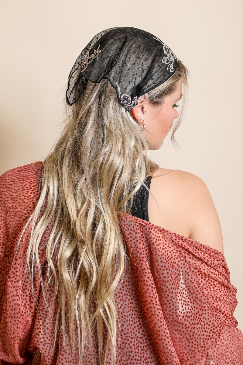 Tulle Lace Poppy Headscarf Hats &amp; Hair Black