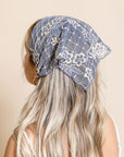 Bohemian Floral Lace Headscarf Hats & Hair Denim Blue