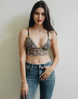 Floral Stitch Mesh Bralette Large / Gold