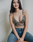 Floral Stitch Mesh Bralette Small / Gold