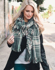 Frayed Tartan Plaid Scarf Scarves Gray