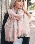 Frayed Tartan Plaid Scarf Scarves Pink