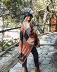 Baroque Style Frayed Edge Ruana Ponchos Rust