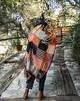 Baroque Style Frayed Edge Ruana Ponchos Rust