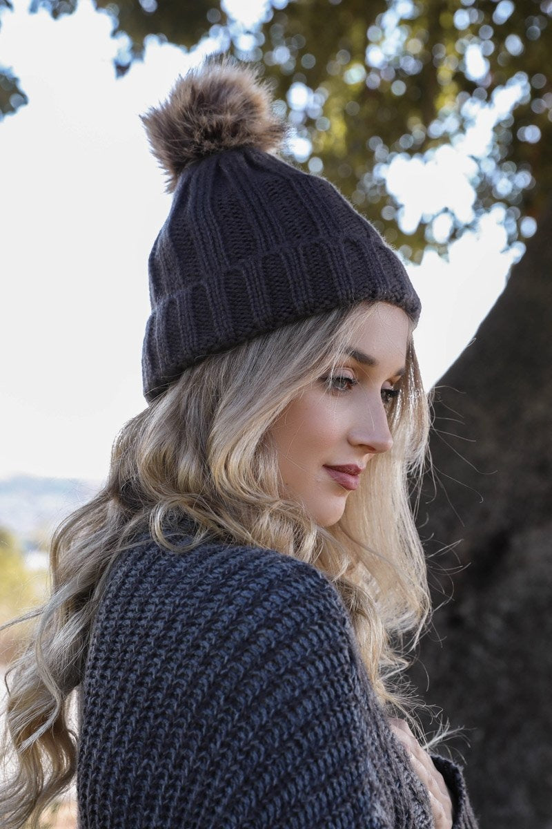 Basic Ribbed Pom Beanie Hats & Hair