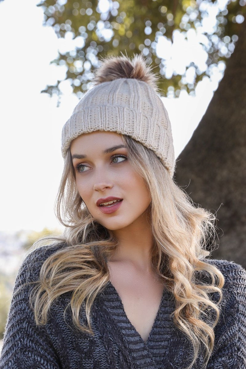 Basic Ribbed Pom Beanie Hats &amp; Hair