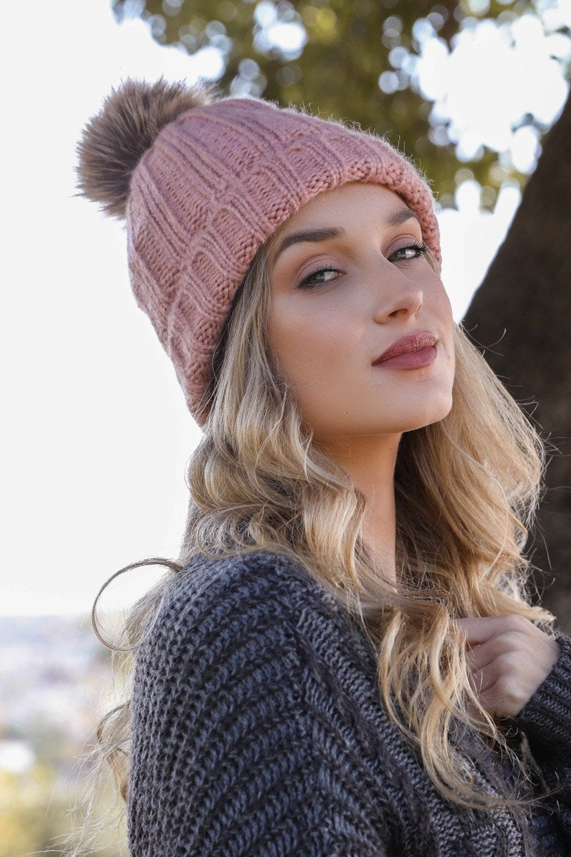 Basic Ribbed Pom Beanie Hats & Hair Rose