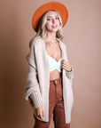 Bat Sleeve Knit Cardigan Ponchos Beige