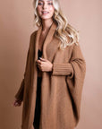 Bat Sleeve Knit Cardigan Ponchos Camel