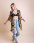 Bohemian Burnout Velvet Kimono Ponchos Black/Mustard