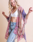 Bohemian Burnout Velvet Kimono Ponchos Silver/Fuchsia