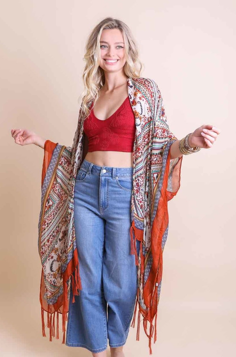 Bohemian Diamond Tassel Kimono Ponchos