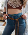 Boho Medallion Macrame Belt Belts Cognac