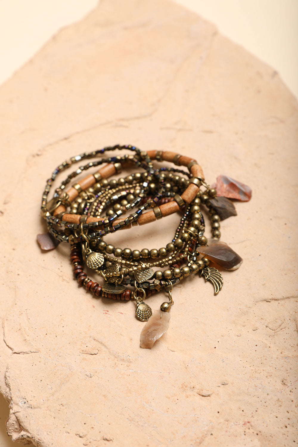 Boho Stone & Bead Stack Bracelet Jewelry