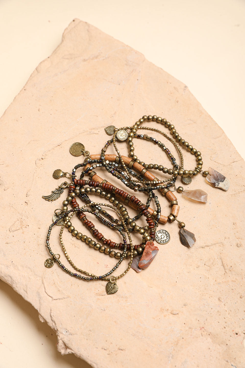 Boho Stone & Bead Stack Bracelet Jewelry