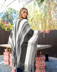 Boho Striped Frayed Edge Ruana Ponchos