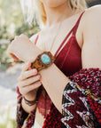 Boho Turquoise Stone Camel Leather Cuff Bracelet Jewelry