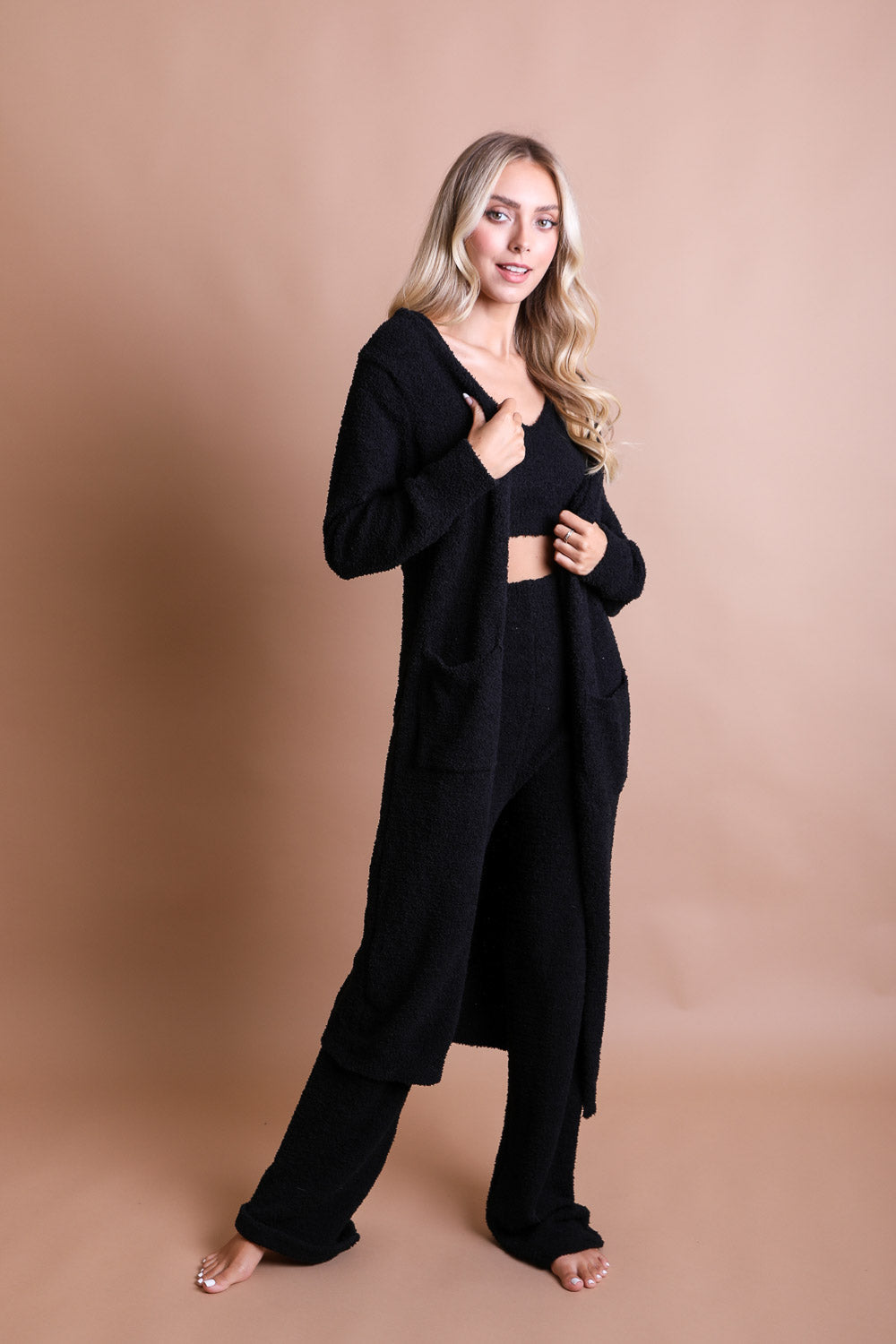 Boucle Longline Cardigan Ponchos One Size / Black